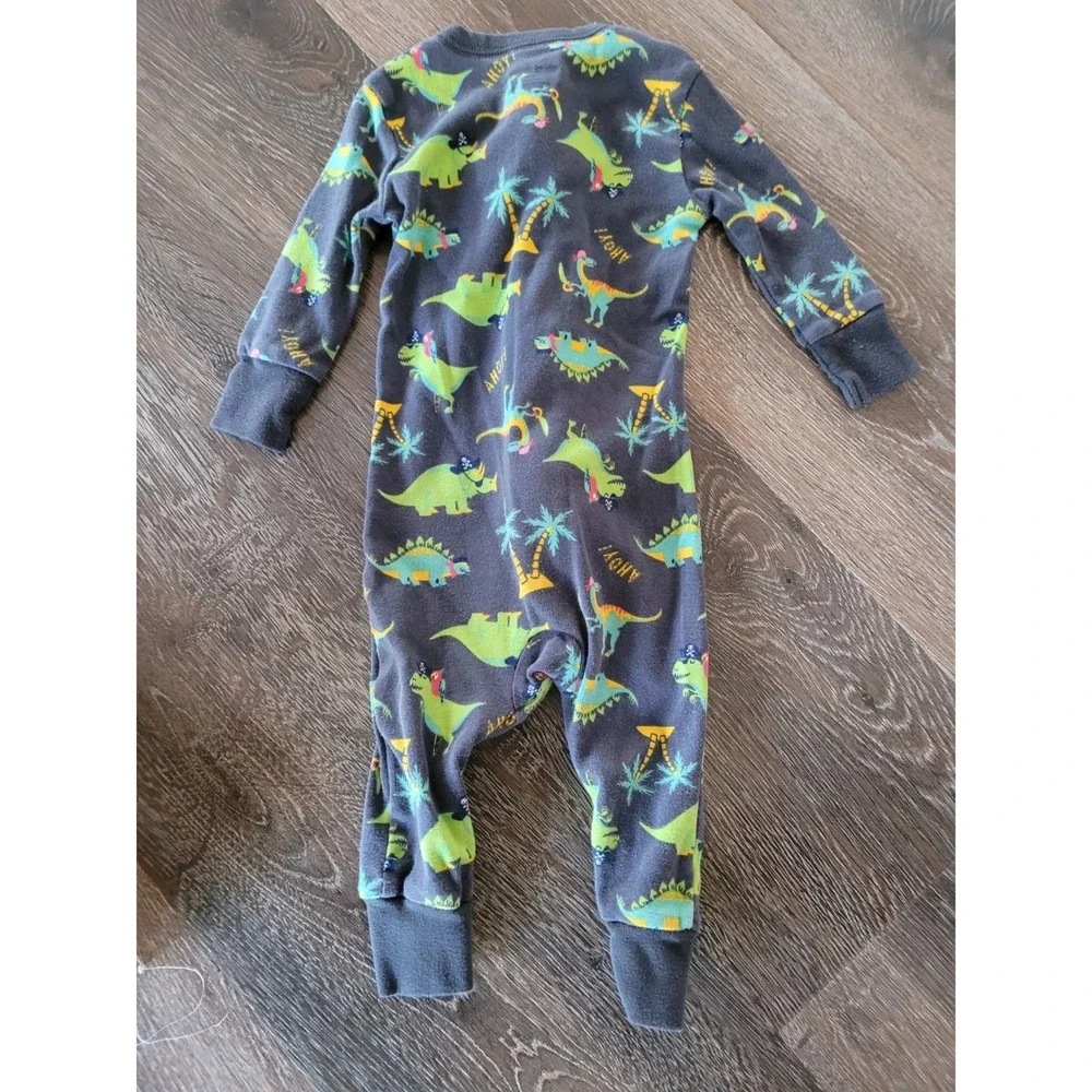 Old Navy Baby Boy Dinosaur Pirate 2-Way Zipper Pajamas 6-12M Gray Ahoy #9.